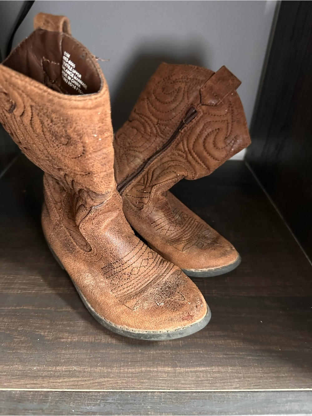 Kids Brown Suede Western-Style Zip Boots